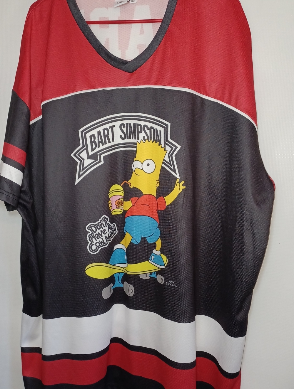 Bart Simpson Skate Graphic Soccer Jersey Red, Black, White #89 Don't Have A Cow